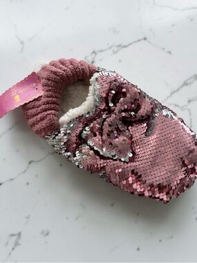 Simply Southern Rose Pink Reversible Sequin Bow Slipper Sock